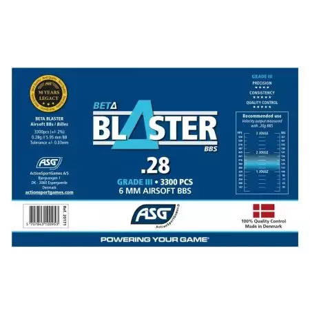 Bouteille 3300 Billes 0.28g Beta Blaster ASG - Blanches