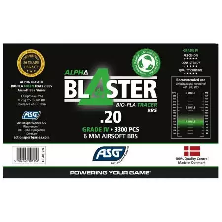 Bouteille 3300 Billes Tra&ccedil;antes 0.20g Alpha Blaster ASG - Vertes