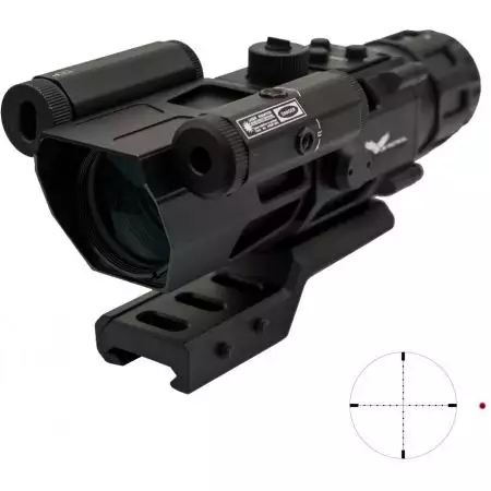 Lunette de visée Prismatique 4x32 + Laser Supérieur JS Tactical - Noir