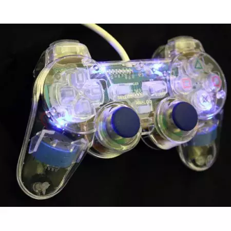 Manette Console Sony Ps2 Flash Light (Transparente avec LEDs Bleu) Analogique Vibrante - ACJ1124