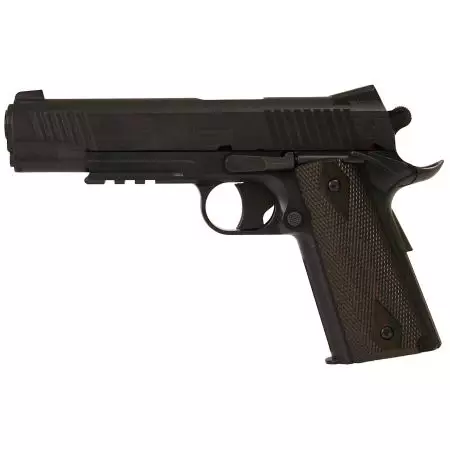 Pack Pistolet Colt 1911 Rail Gun GNB Blackened Co2 (180314) + Silencieux + 5 Cartouches Co2 + Mallette de Transport + 4000 Billes 0.25g