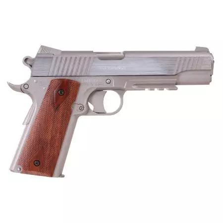 Pack Pistolet Colt 1911 Rail Gun Stainless Co2 GNB (180315) + Silencieux + 5 Cartouches Co2 + Mallette + 4000 Billes 0.25g
