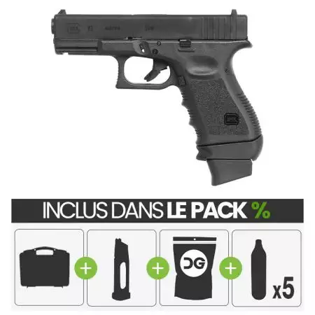 Pack Pistolet Glock 19 Gen 3 GBB Co2 Blowback (340511) + 2 Chargeurs + 5 Cartouches Co2 + Mallette de Transport + 4000 Billes 0.25g