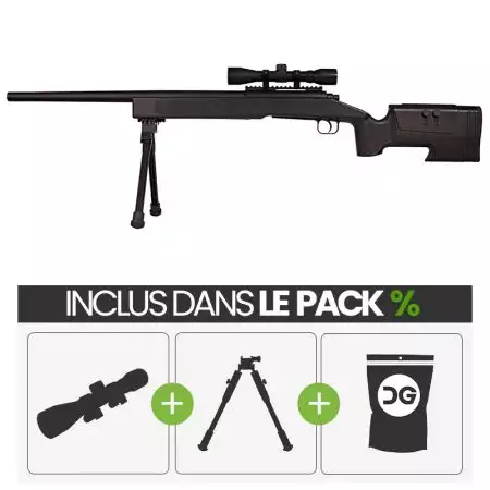 PACK PROMO | Fusil Sniper McMillan M40A3 Spring ASG - Noir