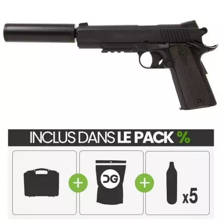 PACK PROMO | Pistolet Colt 1911 Rail Gun Blackened Co2 NBB Cybergun - Noir