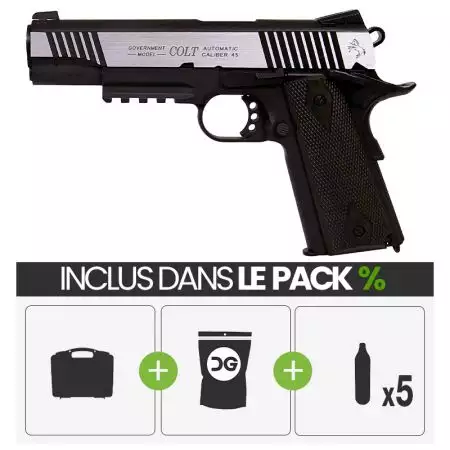 PACK PROMO | Pistolet Colt 1911 Rail Gun Co2 GBB - Bi-ton Gris