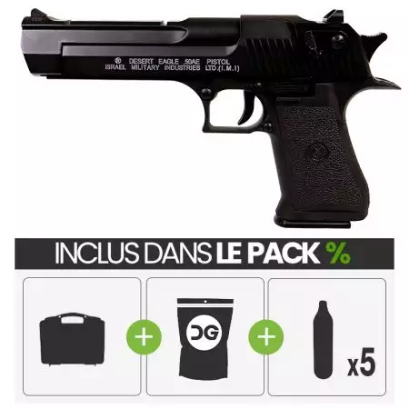 PACK PROMO | Pistolet Desert Eagle 50AE Co2 GBB Metal - Noir