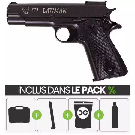 PACK PROMO | Pistolet STI Lawman M1911 Gaz NBB ASG -  Noir