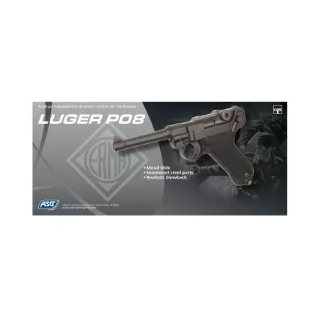 Pistolet Luger P08 GAZ Blowback Culasse Metal - Noir