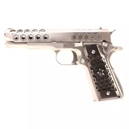 Pistolet WE 1911 Hex Cut GBB Gaz Blowback Full Metal - Silver