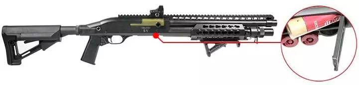 Fusil a Pompe Secutor Velites V GOLD S Series Spring Noir SAV0017 trappe cartouche rechargement airsoft 1