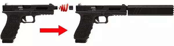 pistolet secutor gladius 17 acta non verba co2 gbb blowback noir montage silencieux 1 optimized