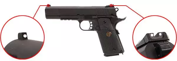 pistolet we colt 1911 meu gbb gaz blowback full metal noir 500541 organes de visee airsoft 1 optimized
